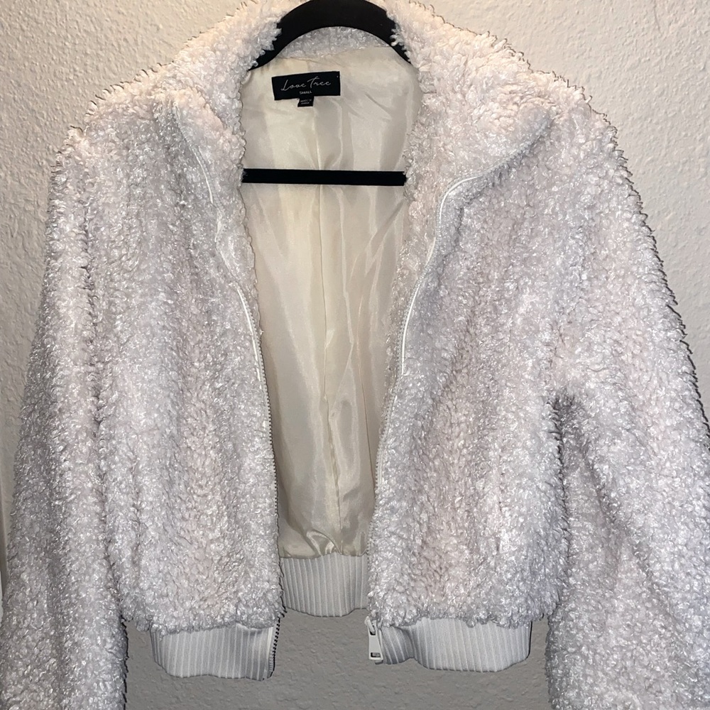 White fluffy cropped jacket - size small